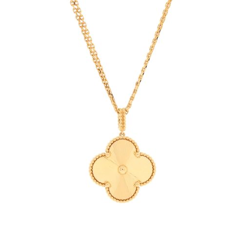 Magic Alhambra Pendant Necklace Guilloche 18K Yellow Gold