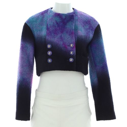 Women's Tie Dye Cropped Collarless Jacket Tweed