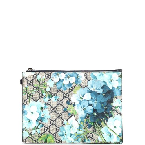 Wristlet Zip Pouch Blooms Print GG Coated Canvas Small