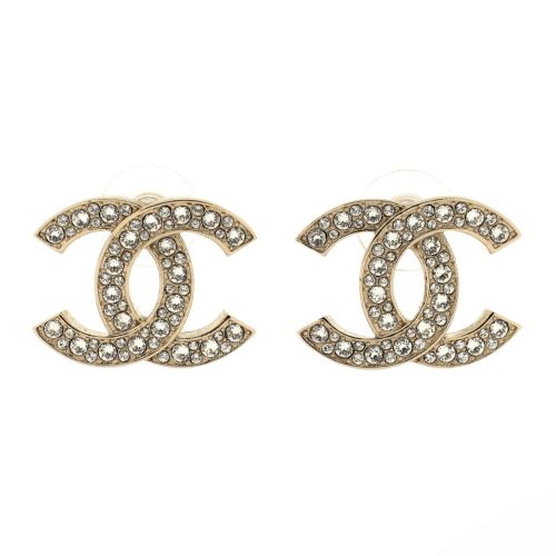 CC Stud Earrings Metal with Crystals