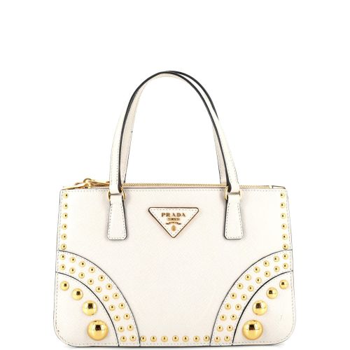 Double Zip Tote Crystal Embellished Saffiano Leather Mini