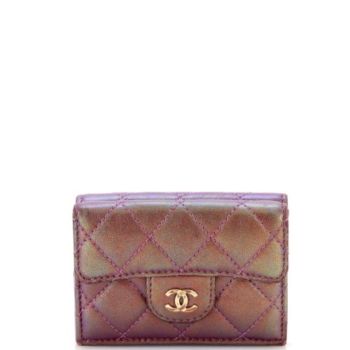 Classic Trifold Flap Wallet Quilted Iridescent Lambskin Small