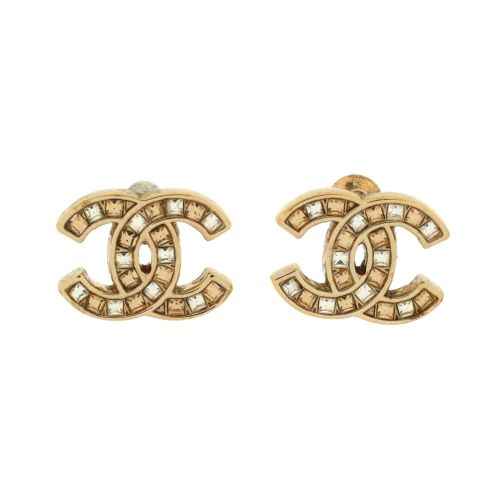 CC Stud Earrings Metal with Crystals