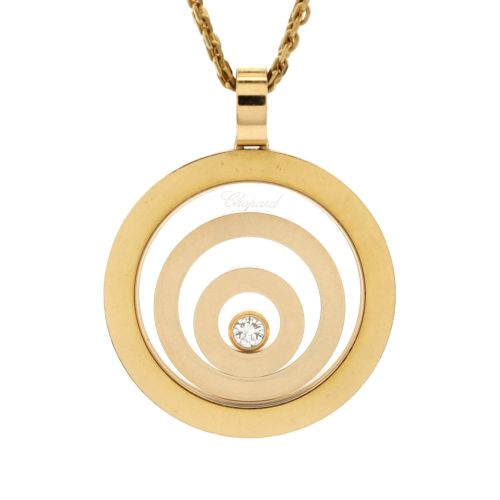 Happy Spirit Triple Circle Pendant Necklace 18K Yellow Gold with Diamond