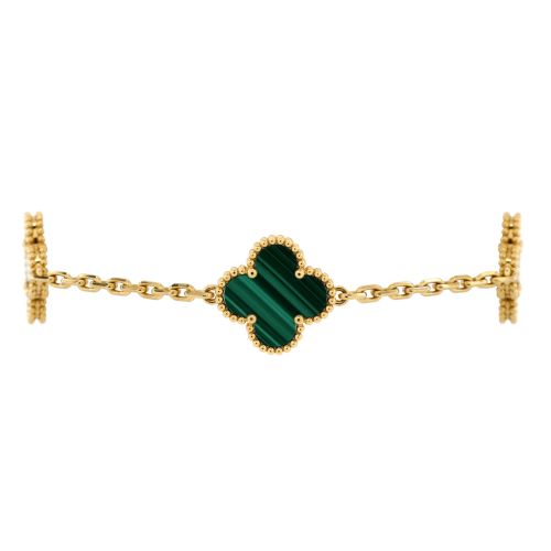 Vintage Alhambra 5 Motifs Bracelet 18K Yellow Gold and Malachite