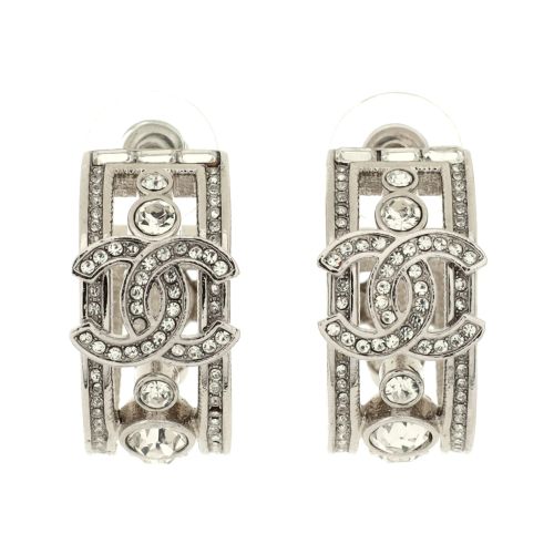 CC Huggie Earrings Metal with Crystals