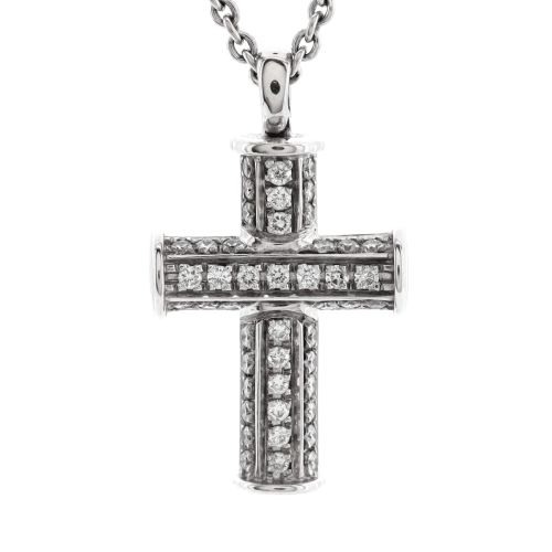 Latin Cross Pendant Necklace 18K White Gold with Diamonds