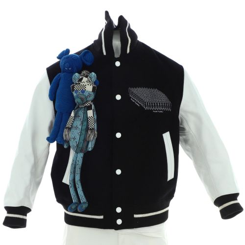 Men's Puppet Bomber Jacket Embroidered Wool and Leather