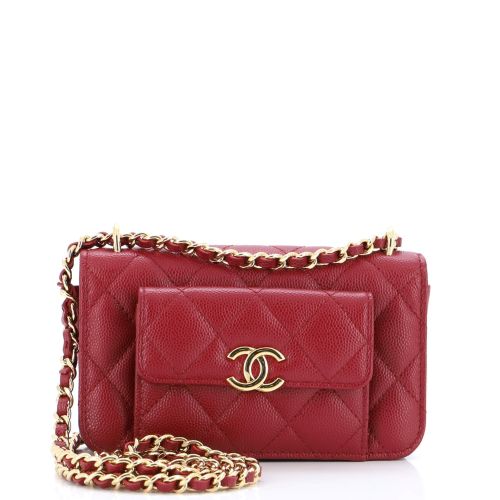 Pocket Twins Clutch with Chain Quilted Caviar