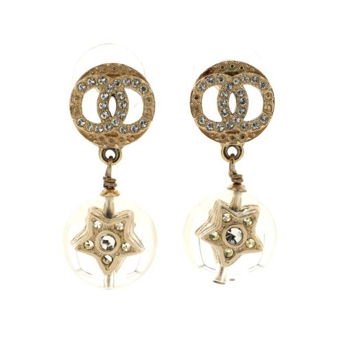 CC Drop Earrings Crystal Embellished Metal and Beads