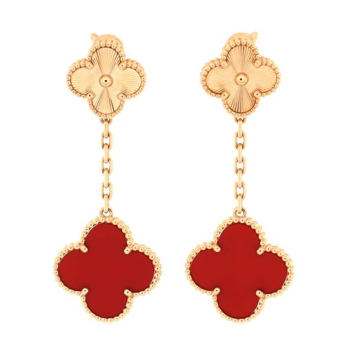 Magic Alhambra 2 Motifs Drop Earrings 18K Rose Gold and Carnelian