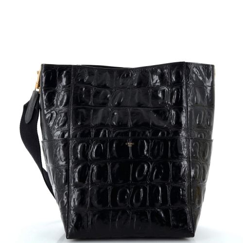 Sangle Seau Bag Crocodile Embossed Leather Large