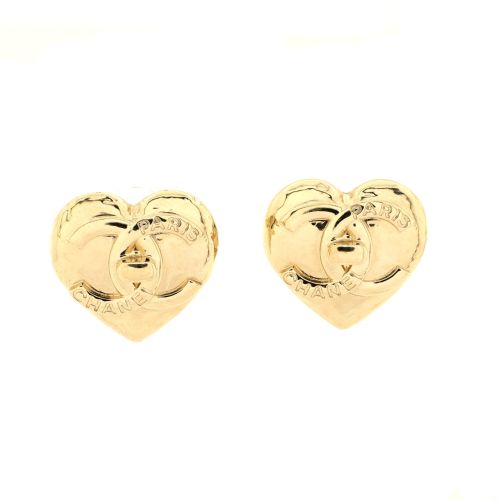 CC Turnlock Heart Stud Earrings Metal