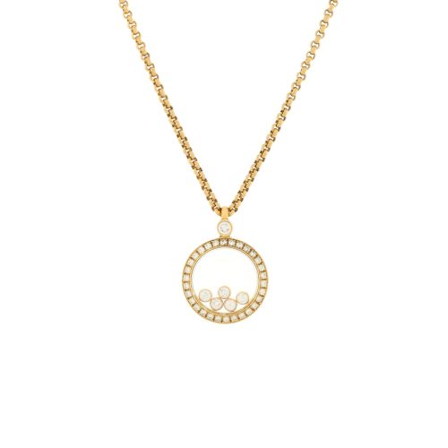 Happy Diamonds Round Pendant Necklace 18K Yellow Gold with Diamonds and 5 Floating Diamonds