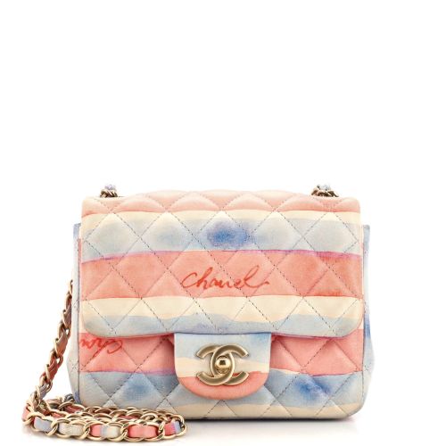 Square Classic Single Flap Bag Watercolor Printed Quilted Lambskin Mini