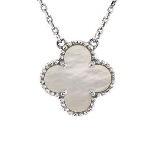 Vintage Alhambra Pendant Necklace 18K White Gold and Mother of Pearl