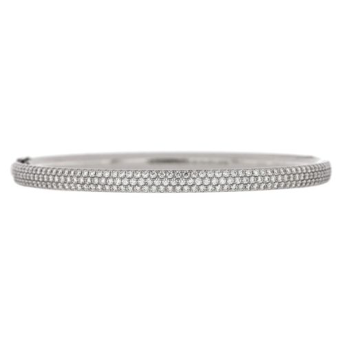 Metro 3 Row Hinged Bangle Bracelet 18K White Gold with Diamonds