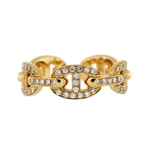 Chaine d'Ancre Enchainee Ring 18K Yellow Gold with Pave Diamonds