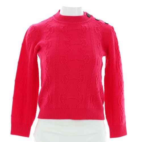 Women's Cable Knit Button Shoulder Sweater Wool and Cashmere