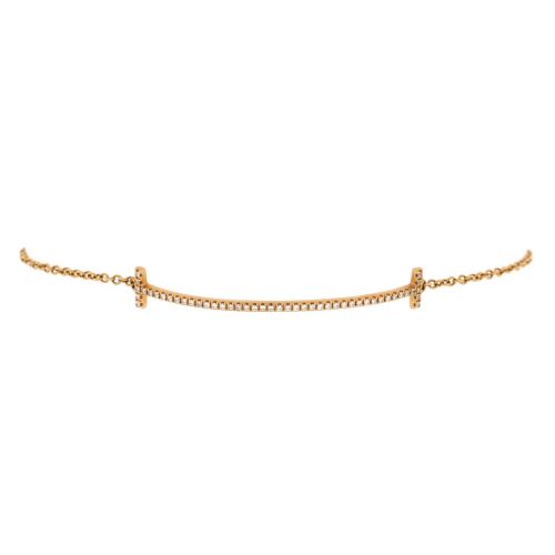 T Smile Chain Bracelet 18K Rose Gold with Diamonds Medium