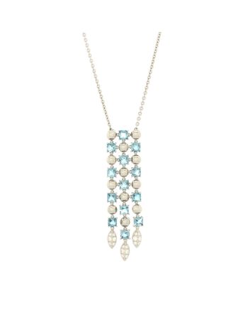 Lucea 3 Row Drop Pendant Necklace 18K White Gold with Blue Topaz and Diamonds