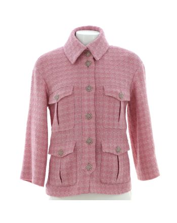 Women's Four Pocket Cropped Sleeve Collared Button Up Jacket Tweed