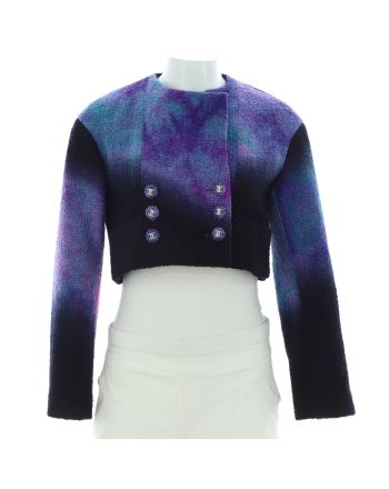 Women's Tie Dye Cropped Collarless Jacket Tweed