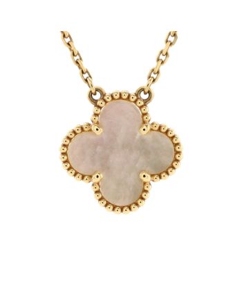 Vintage Alhambra Pendant Necklace 18K Yellow Gold and Mother of Pearl