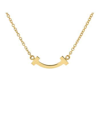 T Smile Pendant Necklace 18K Yellow Gold with Diamonds Mini