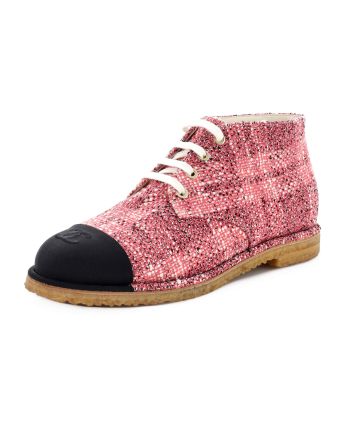 Women's CC Cap Toe Lace Up Ankle Boots Woven Textile and Grosgrain