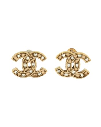 CC Stud Earrings Metal with Crystals