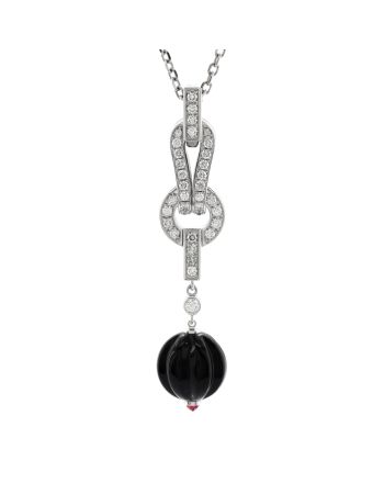 Agrafe Drop Pendant Necklace 18K White Gold with Diamonds, Onyx, and Rubelite