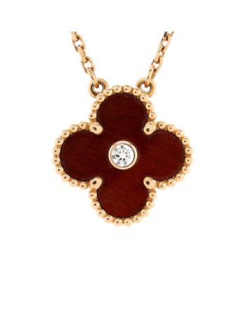 Vintage Alhambra Pendant Necklace 18K Rose Gold and Tiger Eye with Diamond