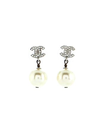 CC Drop Earrings Metal with Crystals and Faux Pearls