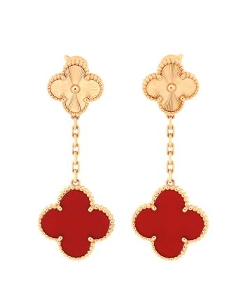 Magic Alhambra 2 Motifs Drop Earrings 18K Rose Gold and Carnelian