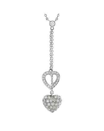 Vintage Double Heart Pendant Necklace Platinum with Diamonds