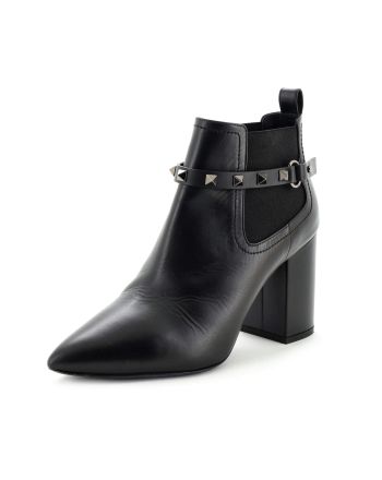 Women's Rockstud Buckle Block Heel Ankle Boots Leather