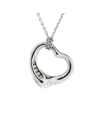 Elsa Peretti Open Heart 5 Diamonds Pendant Necklace Platinum and Diamonds