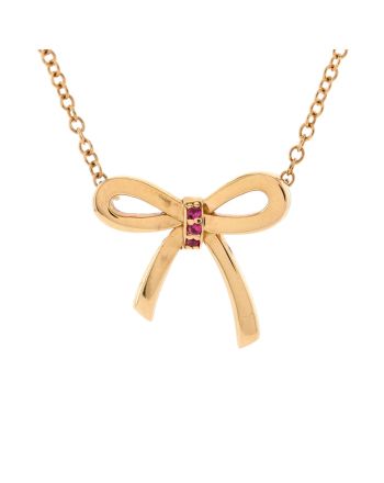 Bow Pendant Necklace 18K Rose Gold with Pink Sapphires Mini