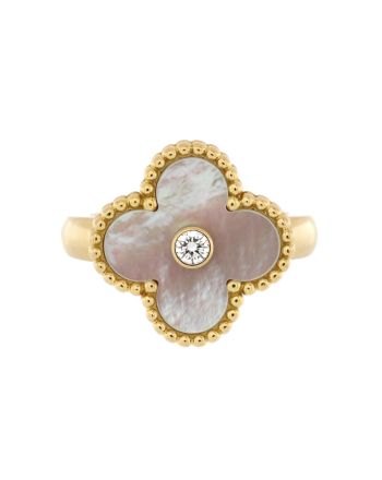 Vintage Alhambra Ring 18K Yellow Gold with Mother of Pearl and Diamond