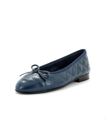 Women's CC Cap Toe Bow Ballerina Flats Quilted Leather