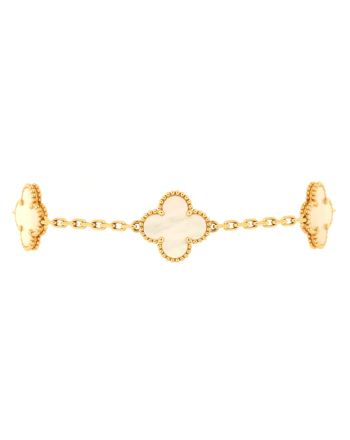 Vintage Alhambra 5 Motifs Bracelet 18K Yellow Gold and Mother of Pearl