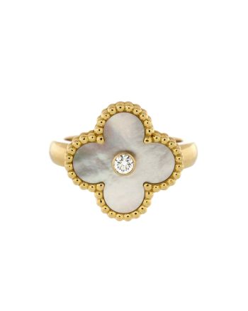 Vintage Alhambra Ring 18K Yellow Gold with Mother of Pearl and Diamond